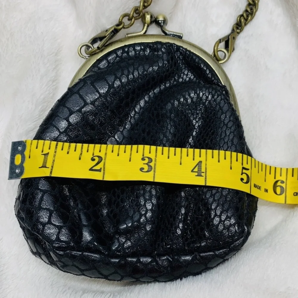 Maggi B Elegant Black Kiss Lock with Chain Mini Purse 5”x 5.5”